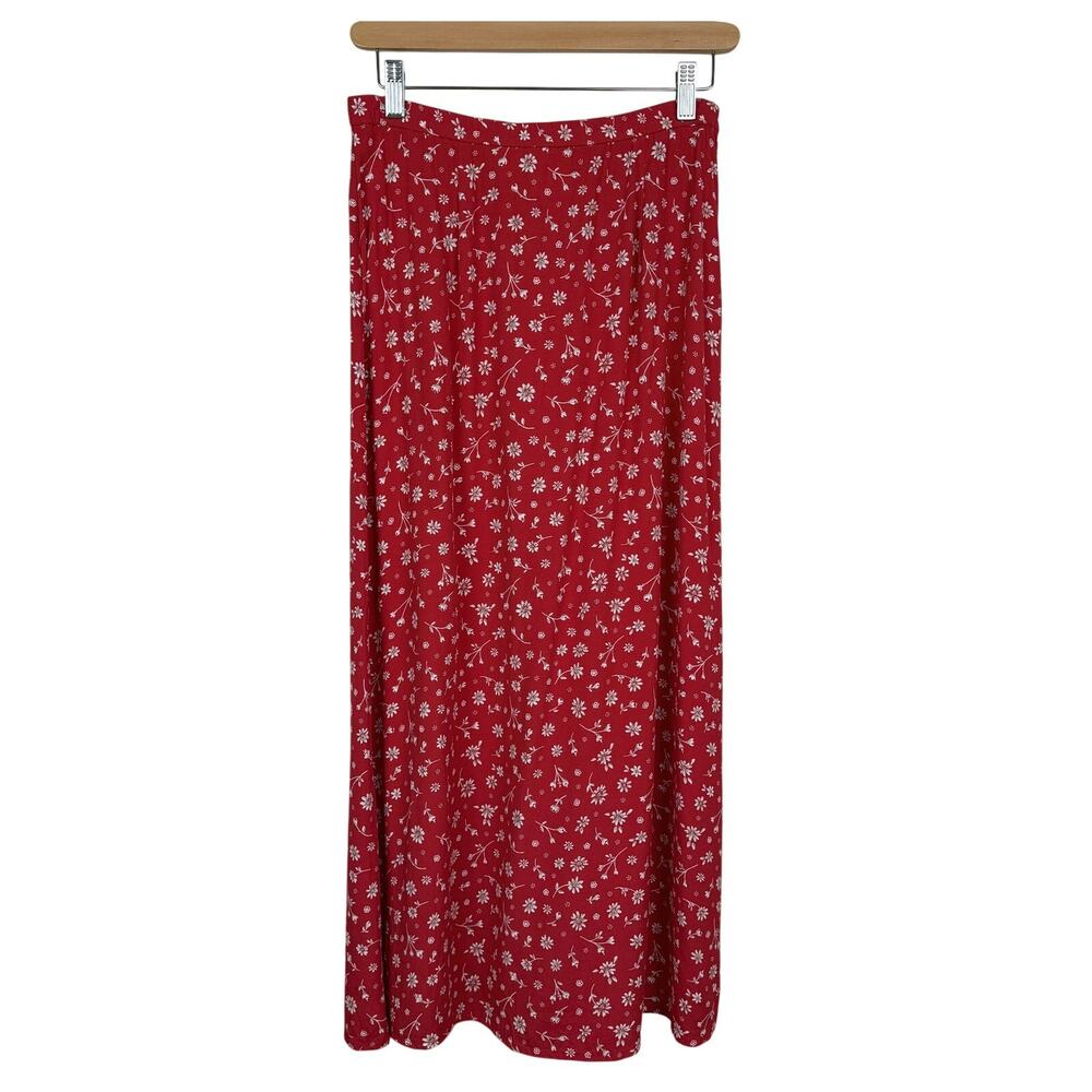 Villager Liz Claiborne Ditsy Floral Midi Skirt Red Vintage 90s Cottagecore Sz 6 - Picture 6 of 10